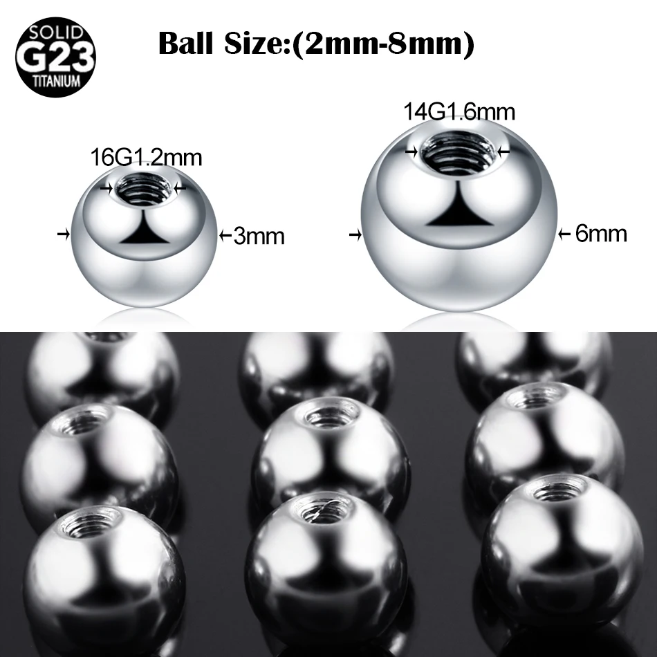 Wholesale Titanium Replacement Spare Balls 2-8mm Labret Barbell Nipple Piercing Screw Balls Attachments 14g 16g DIY Body Jewelry