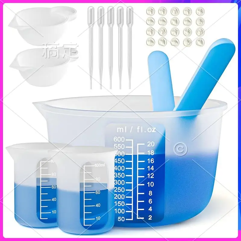 

AOAO-Large Silicone Resin Measuring Cups Tool Kit - Reusable 600Ml & 100Ml Measure Cup, Silicone Stir Sticks Pipettes, Durable