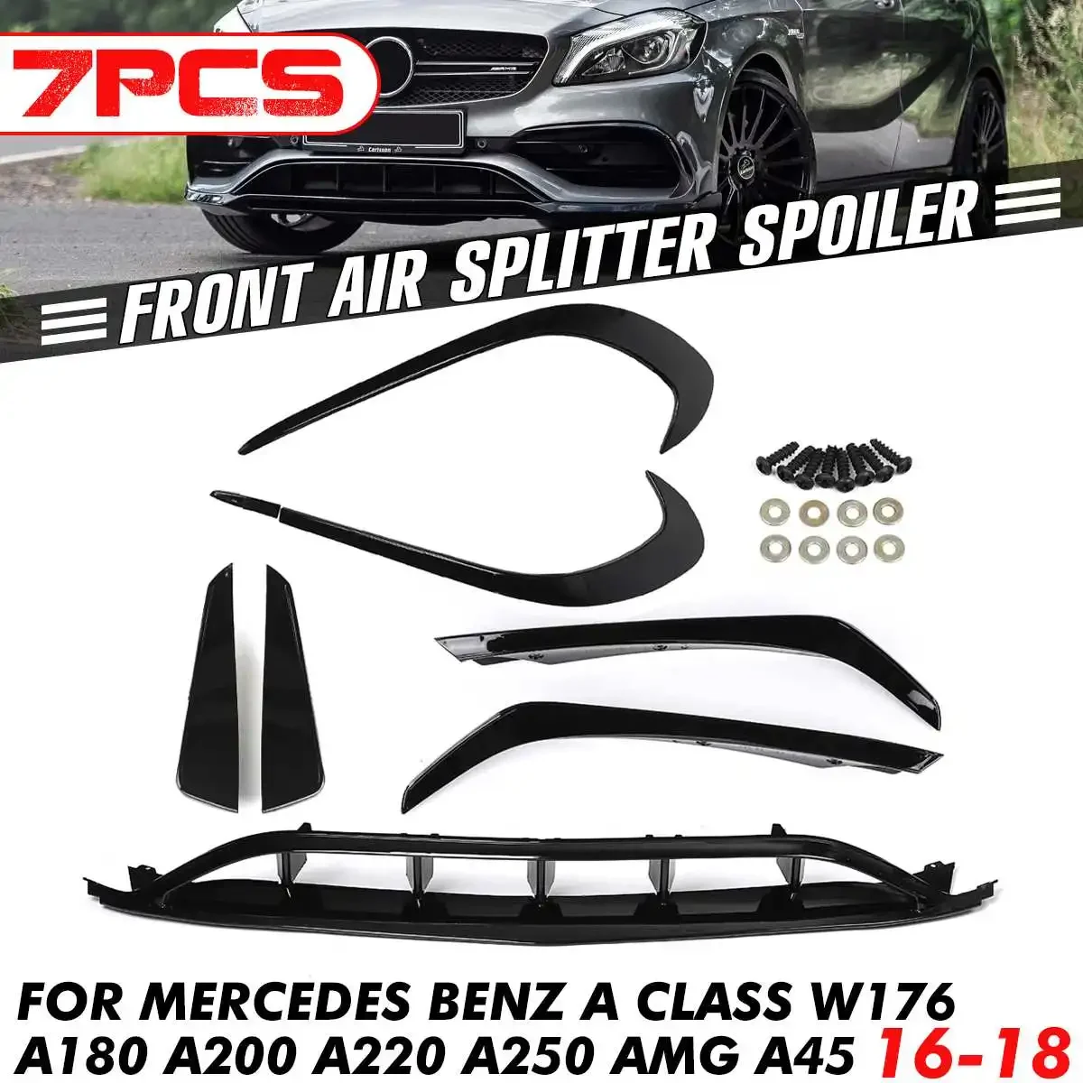 New Car Front Side Bumper Splitter Air Splitter Spoiler Lip Diffuser For Benz A Class W176 A180 A200 A220 A250 AMG A45 2016-2018