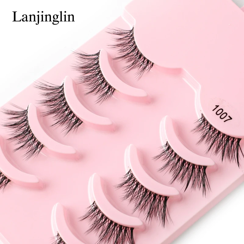 Lanjinglin ครึ่งขนตา 5 คู่ Reusable Soft Natural Lashes ดูธรรมชาติ Faux Mink Wispy Mink Eyelashes Extension แต่งหน้า