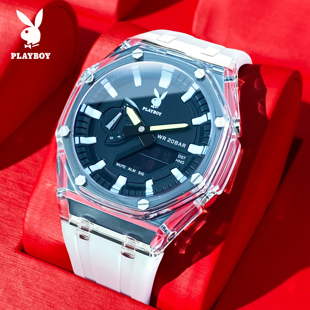 

PLAYBOY 2066 Brand Original Electronic Fashionable Men Watch Rubber Strap Luminous Display Watch Timing Function Waterproof