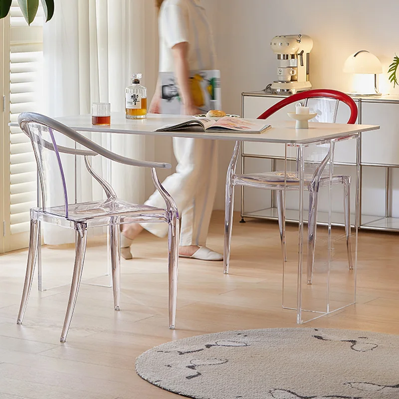 

Acrylic Transparent Chair Modern Simple Home Backrest Armrest Dining Chair ins Internet celebrity crystal chair