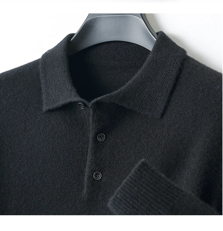 LHZSYY 100%Merino Wool Hot Cardigans Men Lapel Pullover Long Sleeve POLO Neck Sweaters Loose Tops Knit Clothing Large Size Shirt