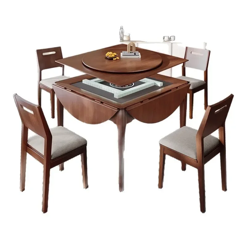 

Solid wood multi-functional mahjong machine, folding round table, mahjong table, dining table dual-purpose