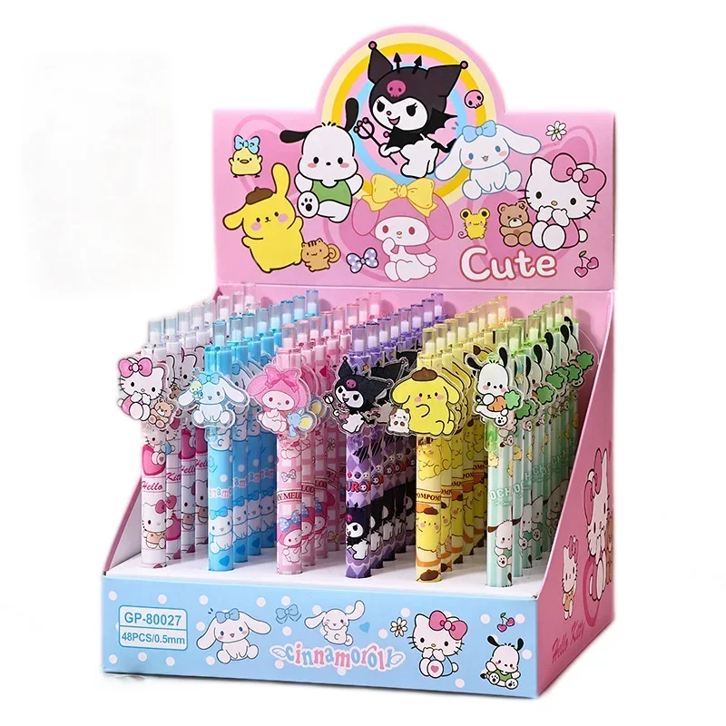 Imagem -06 - Sanrio Kawaii Gel Canetas 24 48 Peças Kuromi Minha Melodia Olá Kitty Acrílico Remendo Imprensa Caneta Canetas de Escritório Bonito Estudante Papelaria Presentes