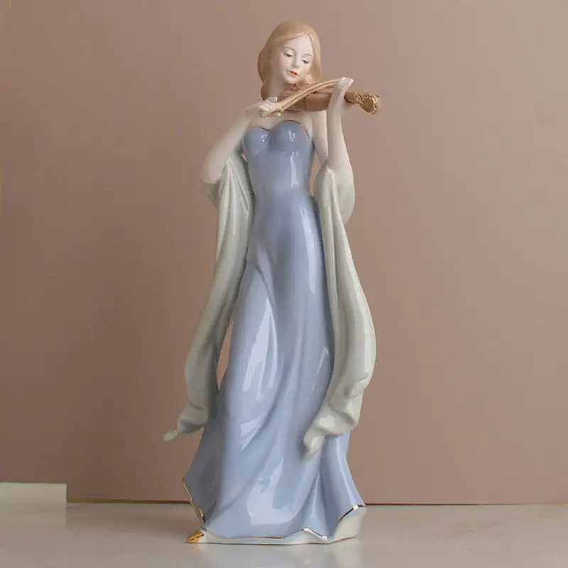 Western Beauty Violin Ornament, European Style Home Decor Figurine for Living Room TV Cabinet Entryway Wine Cabinet