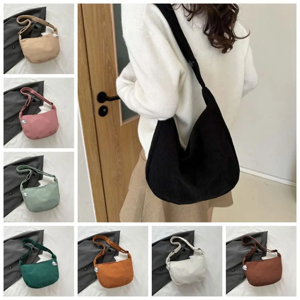 

Large Capacity Corduroy Shoulder Bag Korean Style Cotton Cloth Solid Color Shoulder Bag Handbag Tote Bag Handbag with Pendant