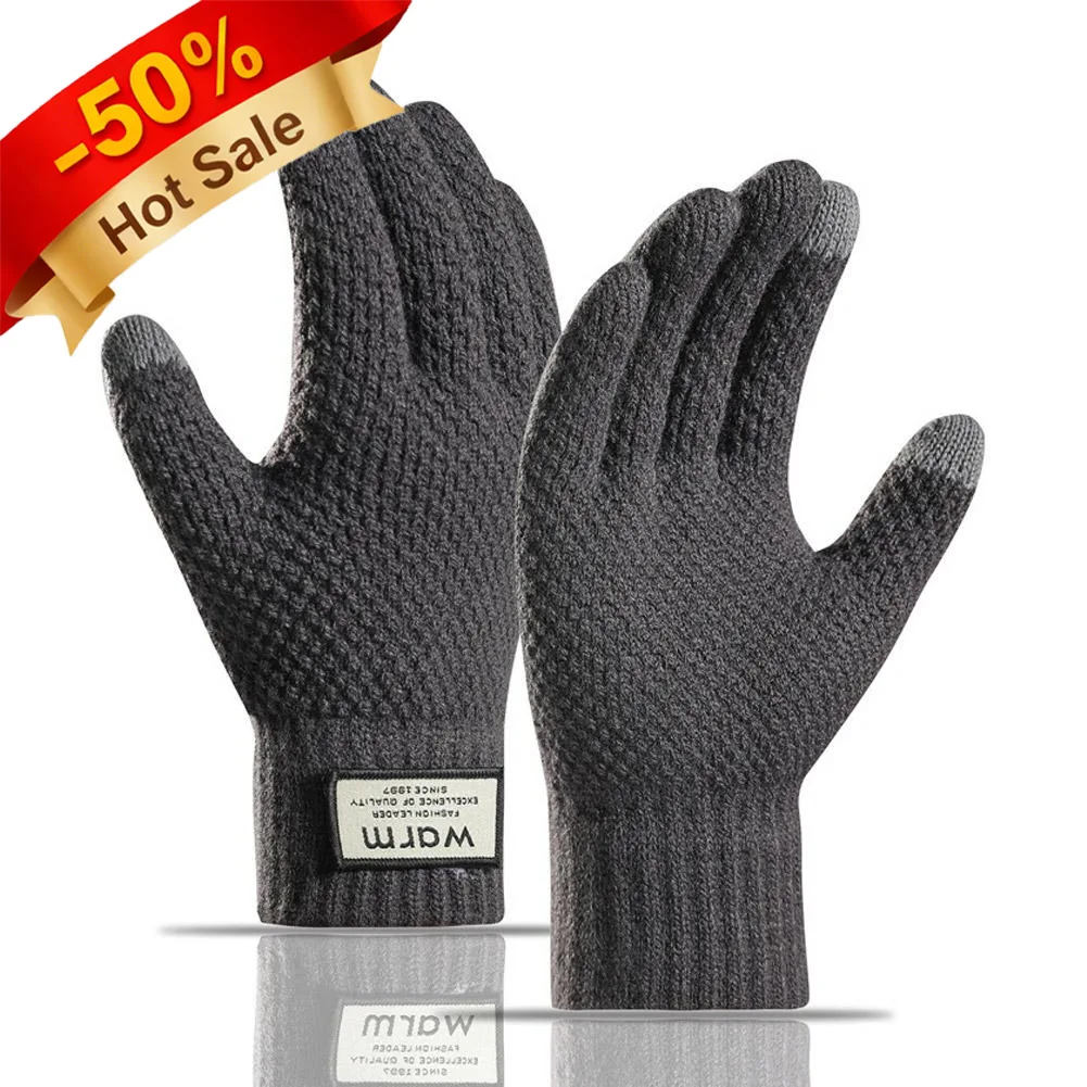 

Touch Screen Gloves For Men Outdoor Warm Fleece Lined Knit Glove with Elastic Cuff for Winter Cold Weather