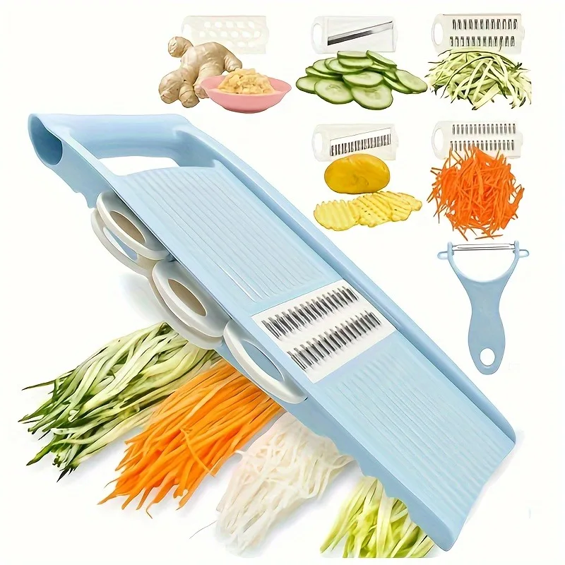 5 in 1 Mandoline Slicer for Kitchen, Vegetable Slicer Multi Blade Potato Chip, Veggie Slicer Cutter, Julienne Shredder