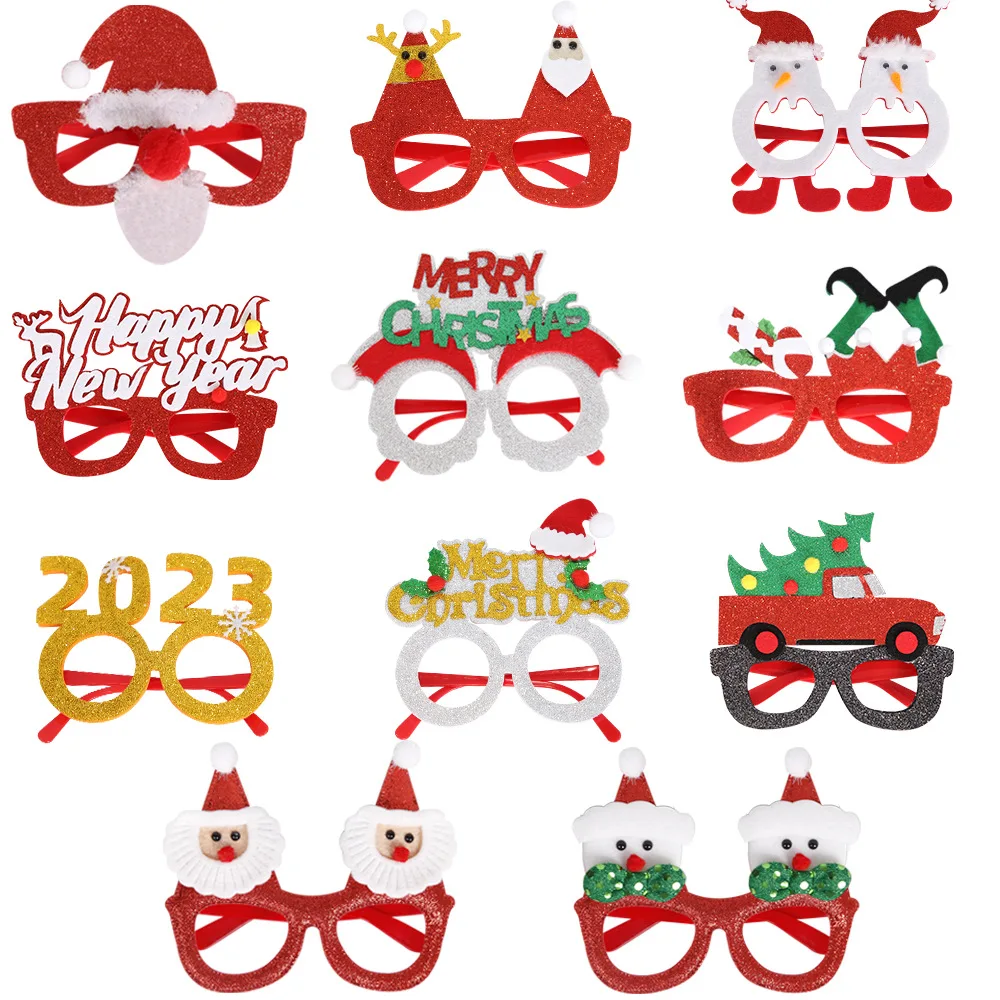 2022 New Year Christmas Antlers Glasses Decoration Santa Claus Cartoon Christmas Hat Headwear Decoration