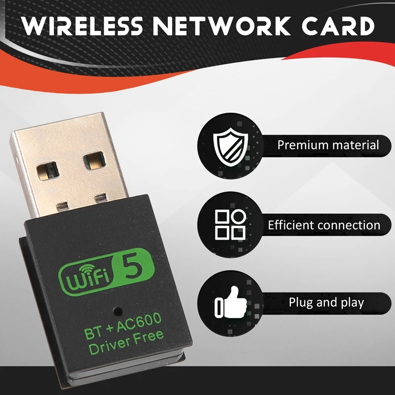 USB 와이파이 블루투스 어댑터, 600Mbps 듀얼 밴드 무선 네트워크 외부 리시버, PC 노트북 데스크탑용 와이파이 동글