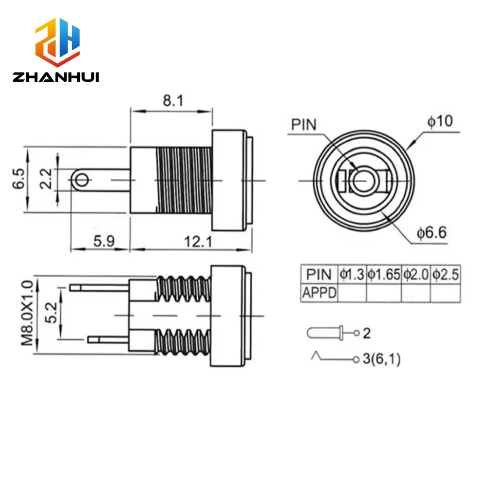 5/10pcs DC-022B DC Power Female Socket 3.5x1.3mm 5.5x2.1mm 5.5*2.5mm 2Pin Jack Hole Panel Mount Connector Adapter image 6