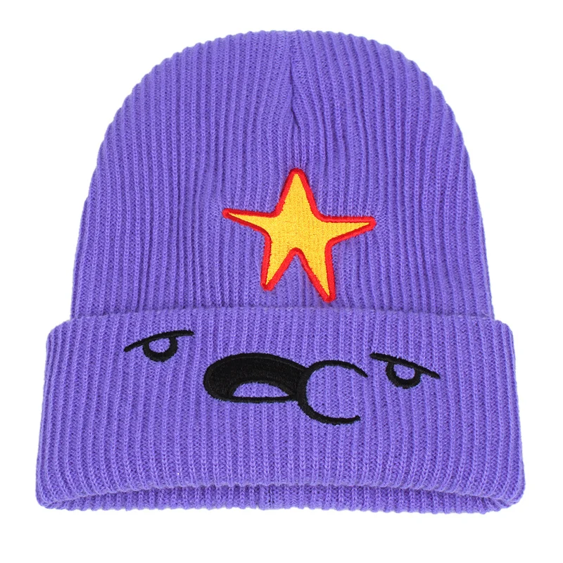 Men's Fashion Purple Star Embroidery Knitted Hat Winter Warm Outdoor Sports Hat Soft For Men Women Casual Wool Hats