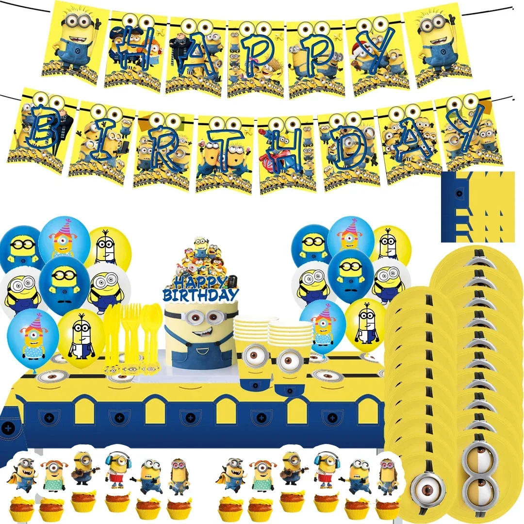 Hot movie Minions series birthday party decoration set flag cake party planting flag ball combination birthday party decoration