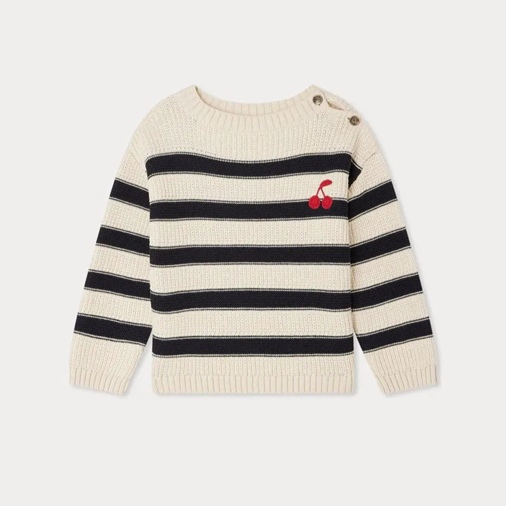 Autumn kids sweaters baby girl clothes Striped pattern coarse woolen sweater Cherry patterned pullover sweater