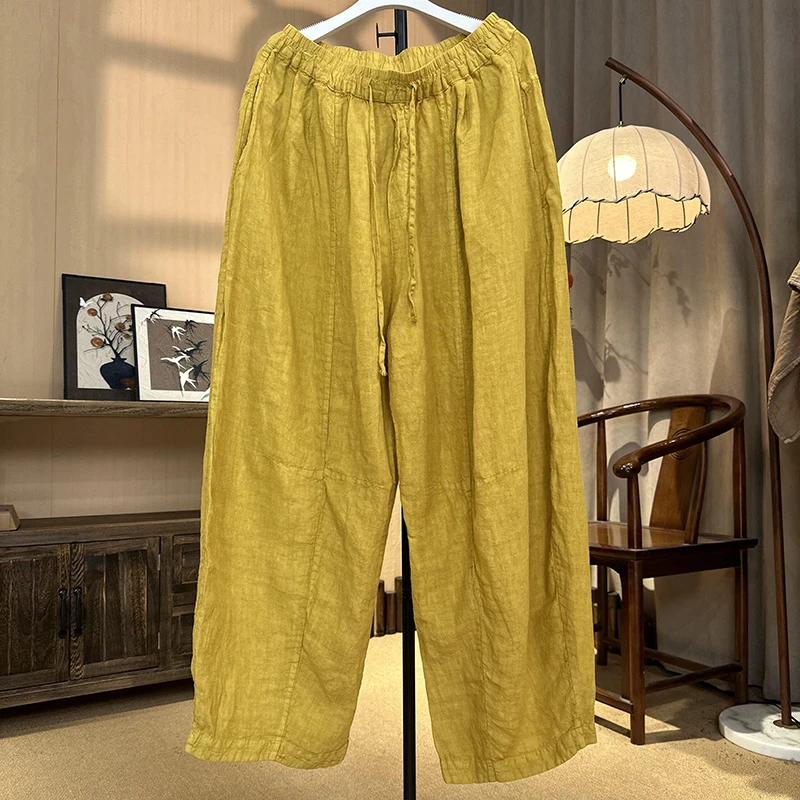 

2026 New Arrival Spring/summer Women Good Quality Ankle-length Pants Casual Loose Cotton Linen Elastic Waist Harem Pants YH159