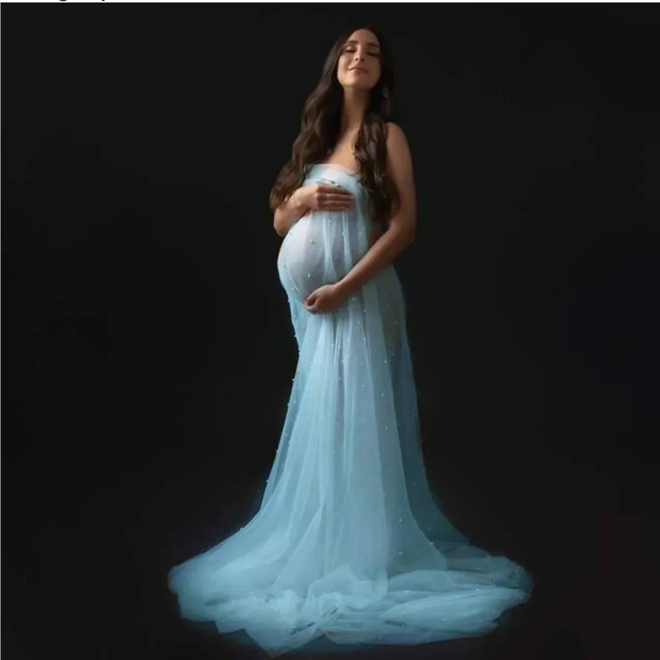 Sexy Beading Maternity Wrap Dresses For Photo Session Tulle Pregnancy Shoot Strapless Dress Long Pregnant Women Photography Gown