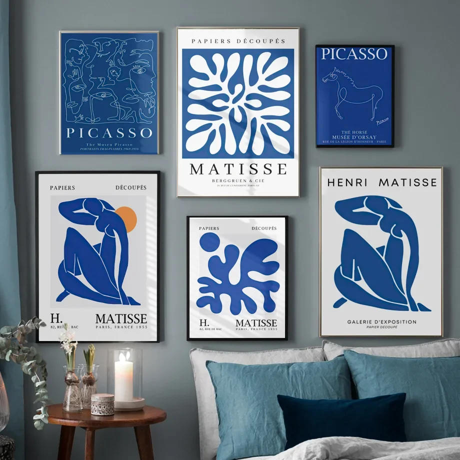 （2D Canvas painting） Navy Blue Henri Matisse Naked Plant Picasso Abstract Line Posters Prints Wall Art Canvas Painting Modern