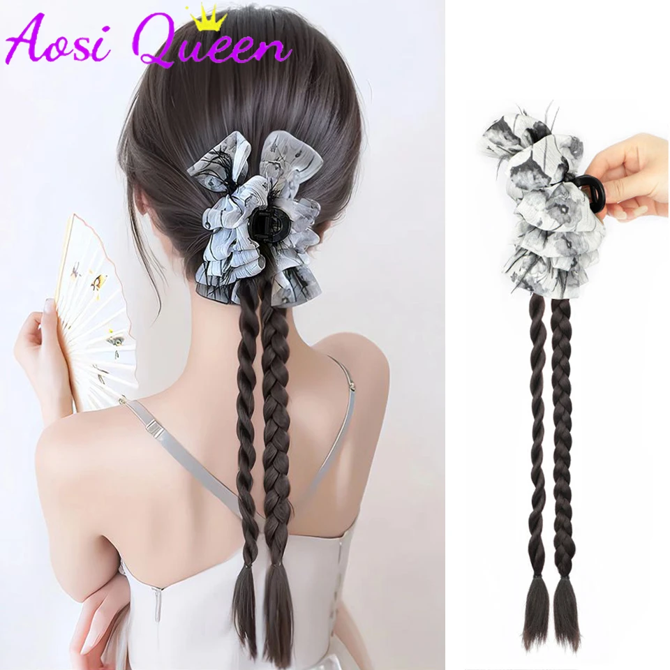 

AOSI Synthetic New Chinese Cashew Flower Claw Clip Braid Twisted Braid Summer New Boxing Braid Ponytail Wig