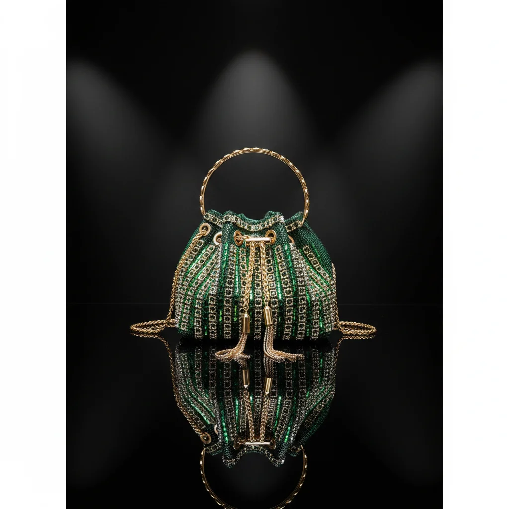 

2026 Dinner Bag Women's 2026 New Elegant Soft Diamond-studded Handbag Chain Polyester Lining Simple Fashion Bucket Bag for Party