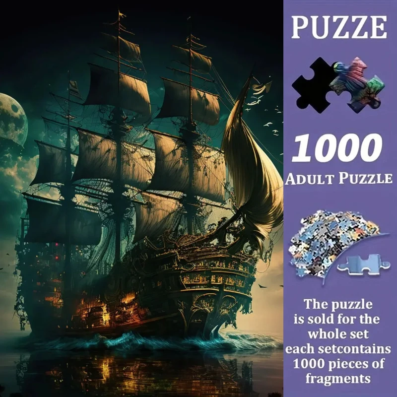 

1000pcs Jigsaw Puzzle, Vintage Skull Pirate Ship Puzzle, Perfect for DIY Creative Fun with Family,Gift ,teasing Toy