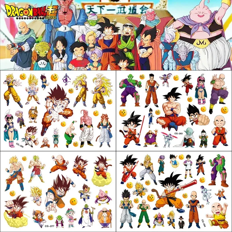 Anime Dragon Ball Tattoo Stickers Cartoon Son Goku Vegeta Super Saiyan Figure Sticker Kids Girls Birthday Gift