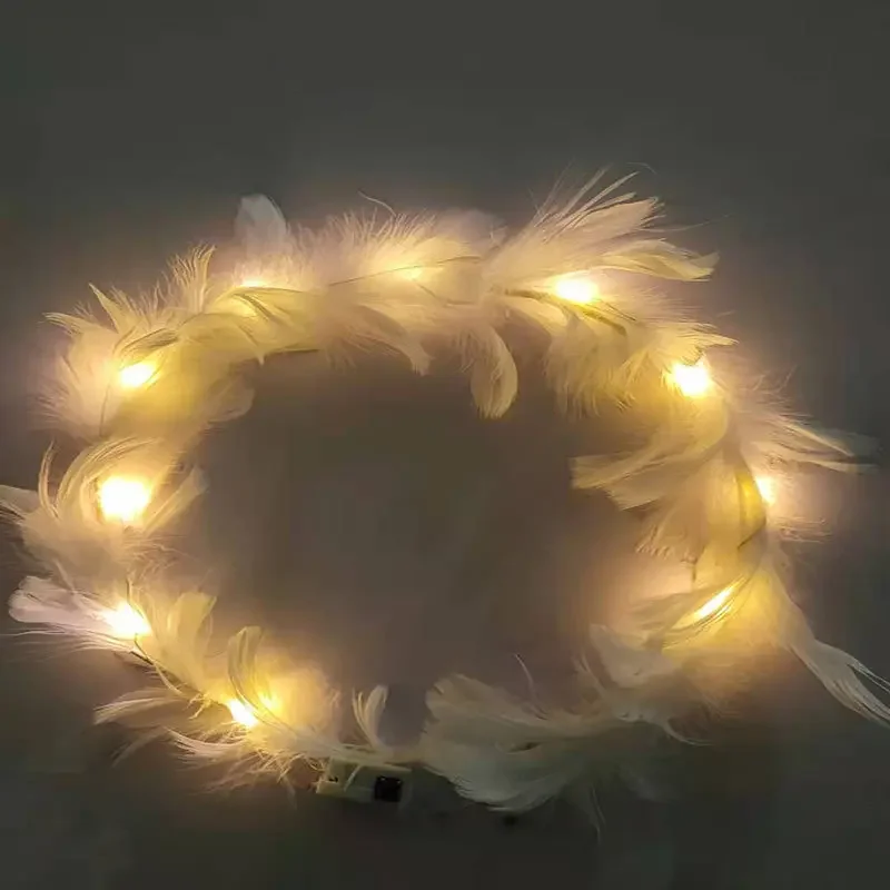 30pcs Glow Feather Crown Headband  Light Up LED Headpiece Hair Accessories for Women Girls  Party Wedding Festival