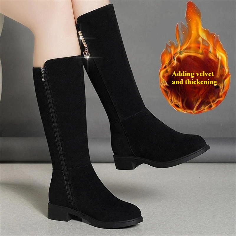 

Новинка 2023 года, осенние и зимние сапоги до колена для женщин, черные модные длинные сапоги на платформе, однотонные женские сапоги с боковой молнией