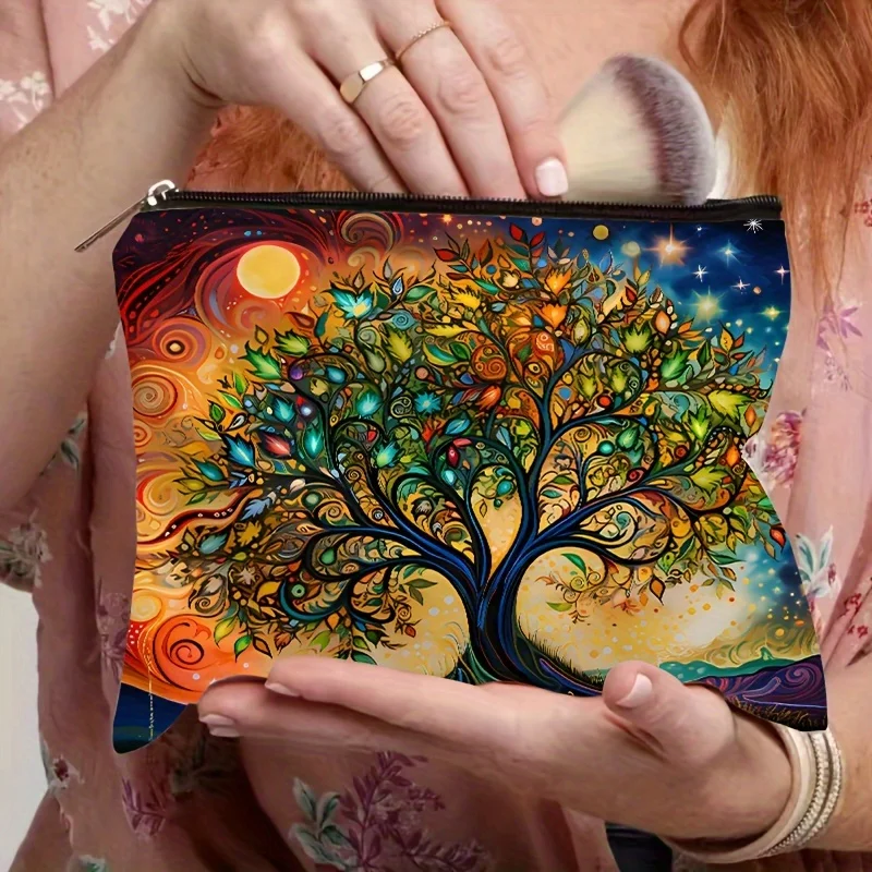 생명의 나무 메이크업 백 - 여성용 귀여운 다기능 지퍼 파우치, 보석 보관 가방