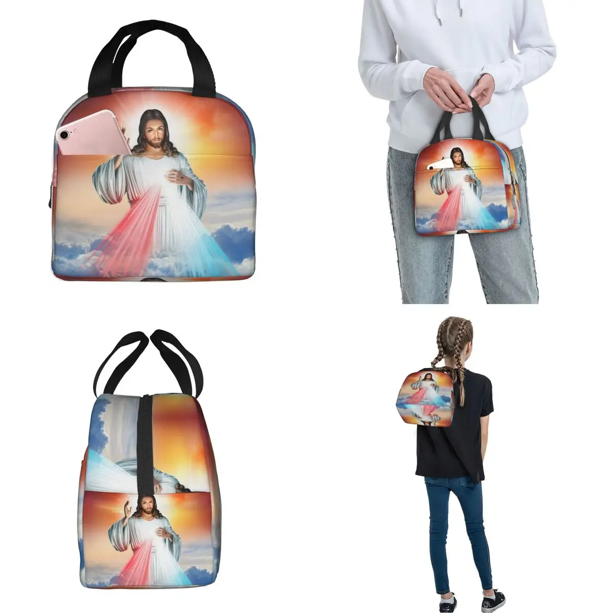 Lunch Bag Jesus Christ Catholic Bible Insulated Cooler Portable Picnic Religious Chrisitan Saint Oxford Lunch Box Bento Pouch