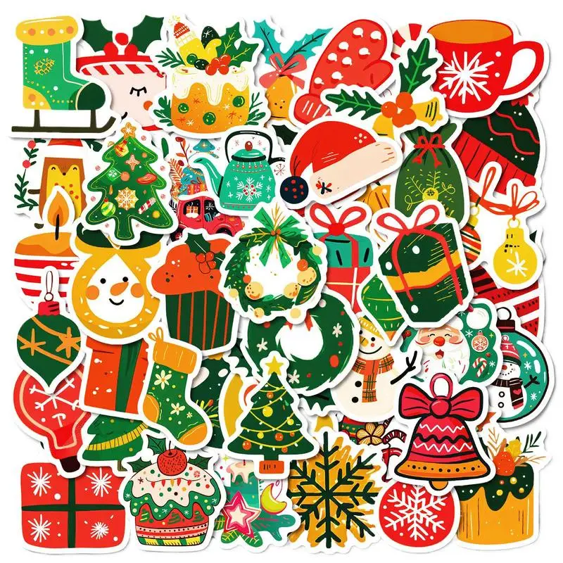 Christmas Stickers For Cards 50 Sheet Festive Stickers For Laptop Christmas Decals Waterproof Stickers For Kids Adults Guitar