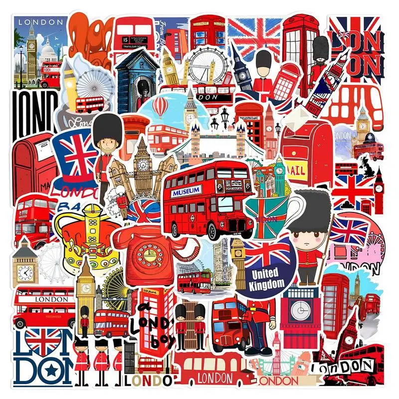 50PCS Red London Sticker Aesthetic PVC DI Y Children's Korean Stationery School Supplies Decoration Scrapbooking for Kids