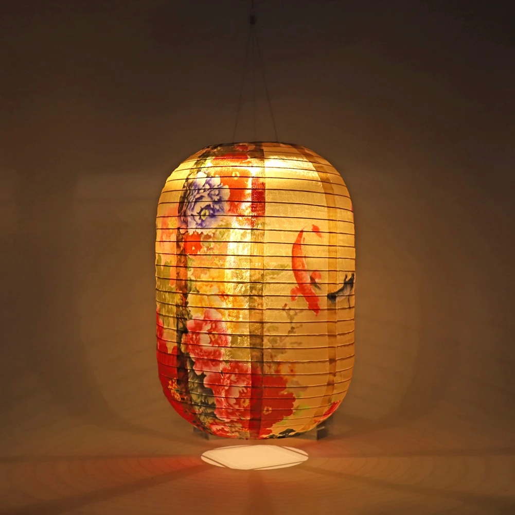 Solar Powered Print Hanging Lantern Nylon Cloth Japanese Style Lanterns Lantern Atmosphere Light Outdoor Garden Party Decoration