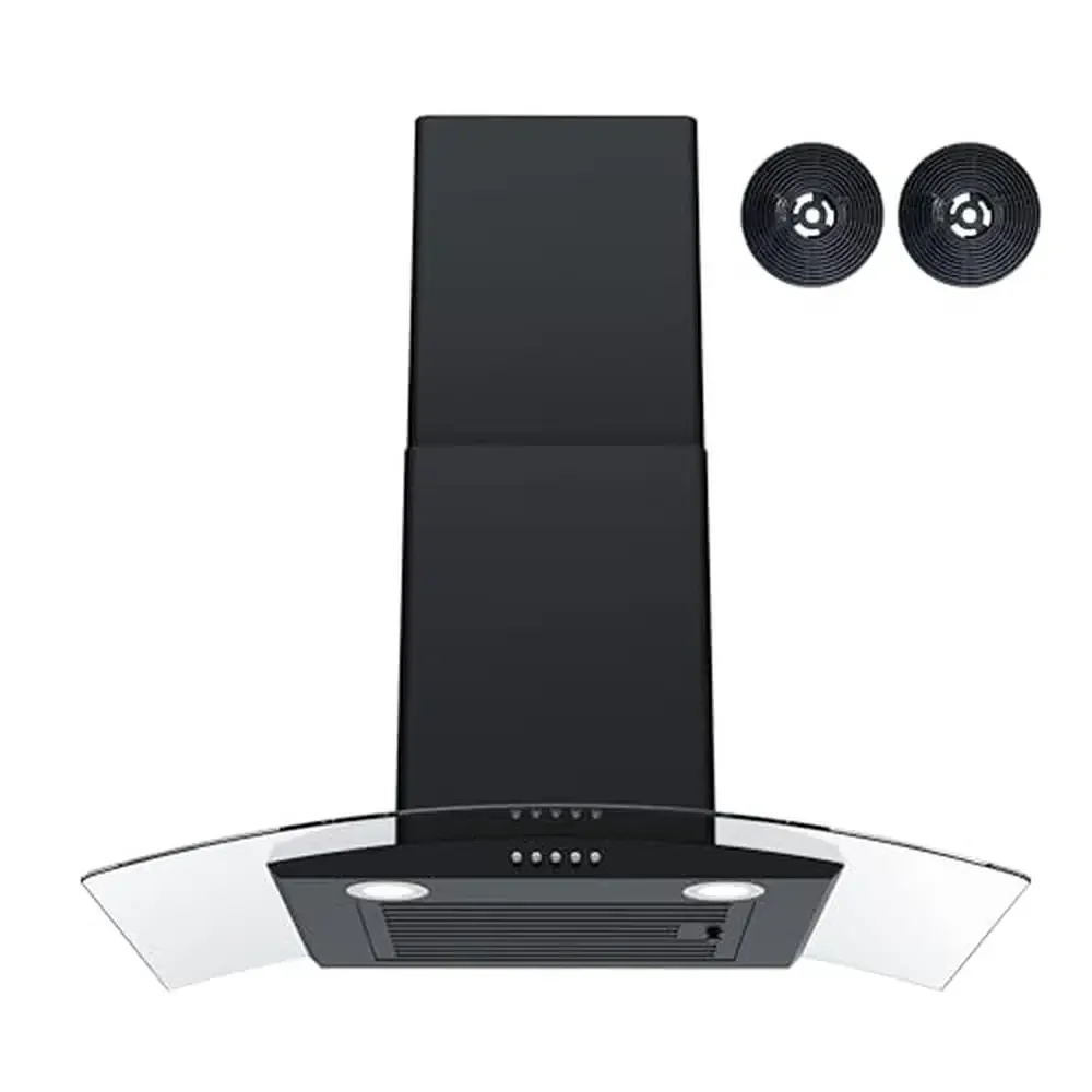 30 "حائط جبل شفاط المطبخ 400CFM 3-Speed مروحة سوداء الزجاج المقسى LED التحكم غسالة صحون مرشحات آمنة