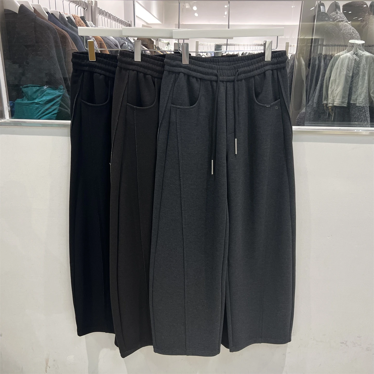 

DJQK Мужские зимние повседневные брюки Thiened Fce с широкими штанинами Американские свободные прямые шерстяные брюки с разрезом