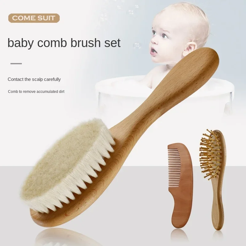 

Newborn Baby Natural Wool Baby Wooden Brush Comb Newborn Hair Brush Infant Head Massager Portable Baby Comb Hair Bath Brush Comb