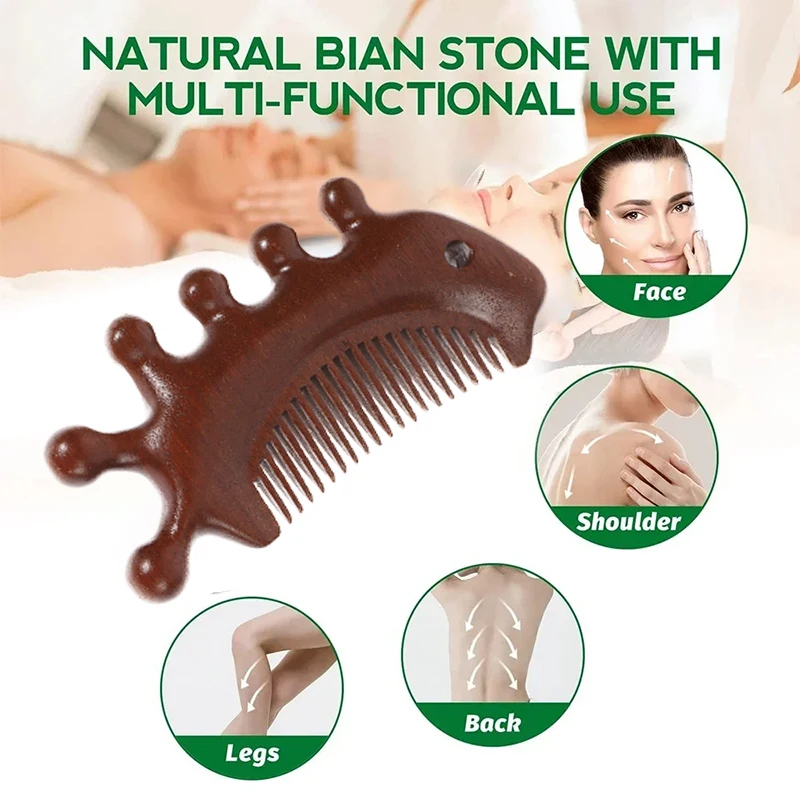 

Sandalwood Massage Comb Head Meridian Scalp Comb Face Eye Shoulder Neck Scraping Treatment Hair Loss Anti-static Wide Tooth Comb