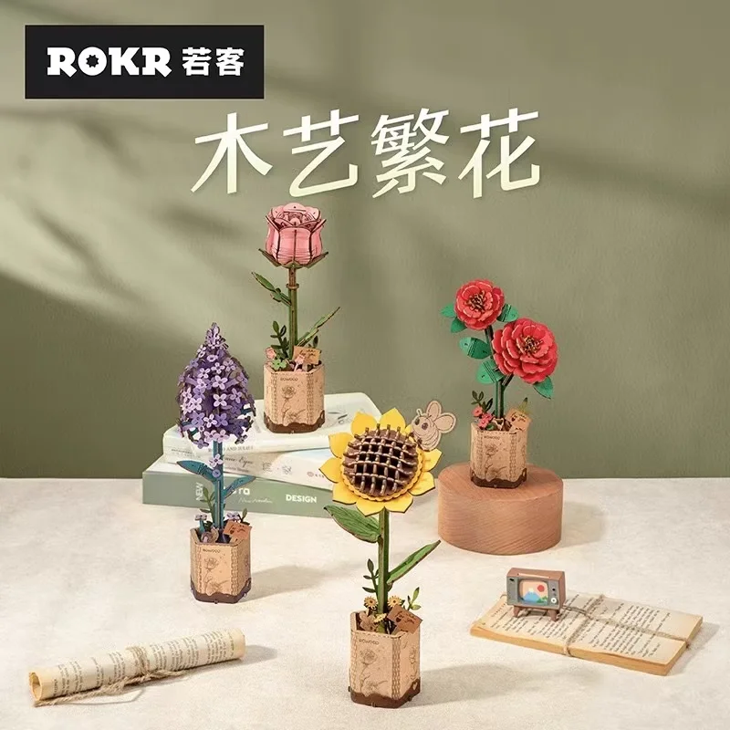 

DIY Wooden Flower Bouquet Beautiful Hand-Make Gifts Eco-friend Materials 3D Wooden Puzzle for GirlFriends Decor
