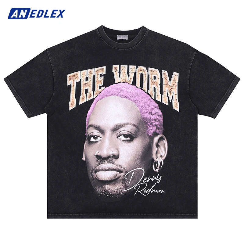 

2023 Vintage Hip Hop Streetwear Men T Shirt Rodman Portrait Printed Tshirt Cotton Men Oversize Washed Tees Harajuku Tees