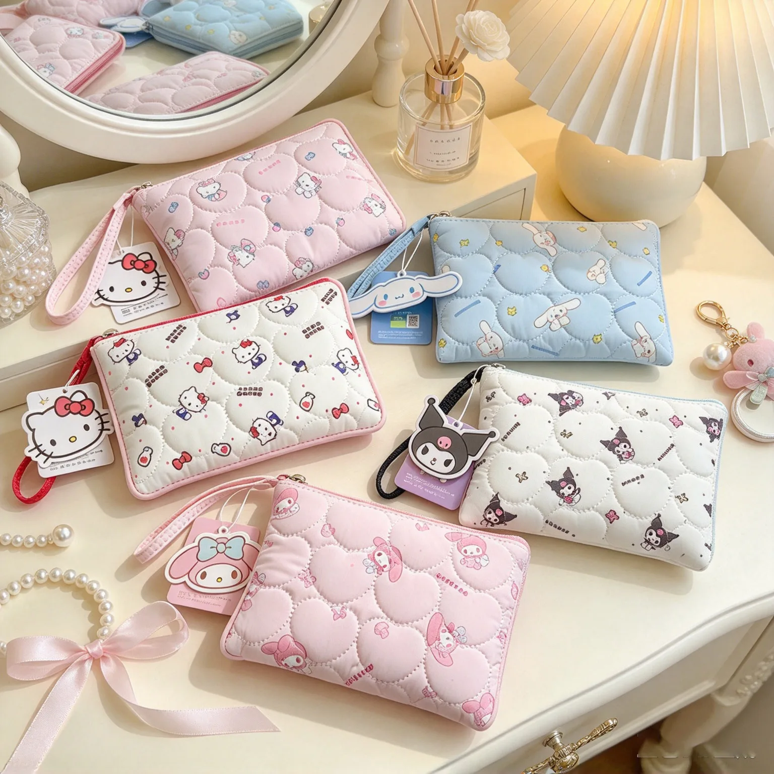 Cute HeartShaped Makeup Bag With Cartoon Animal Print Zipper Bag Soft Makeup Storage Bag Portable Handheld Travel Storage Bag