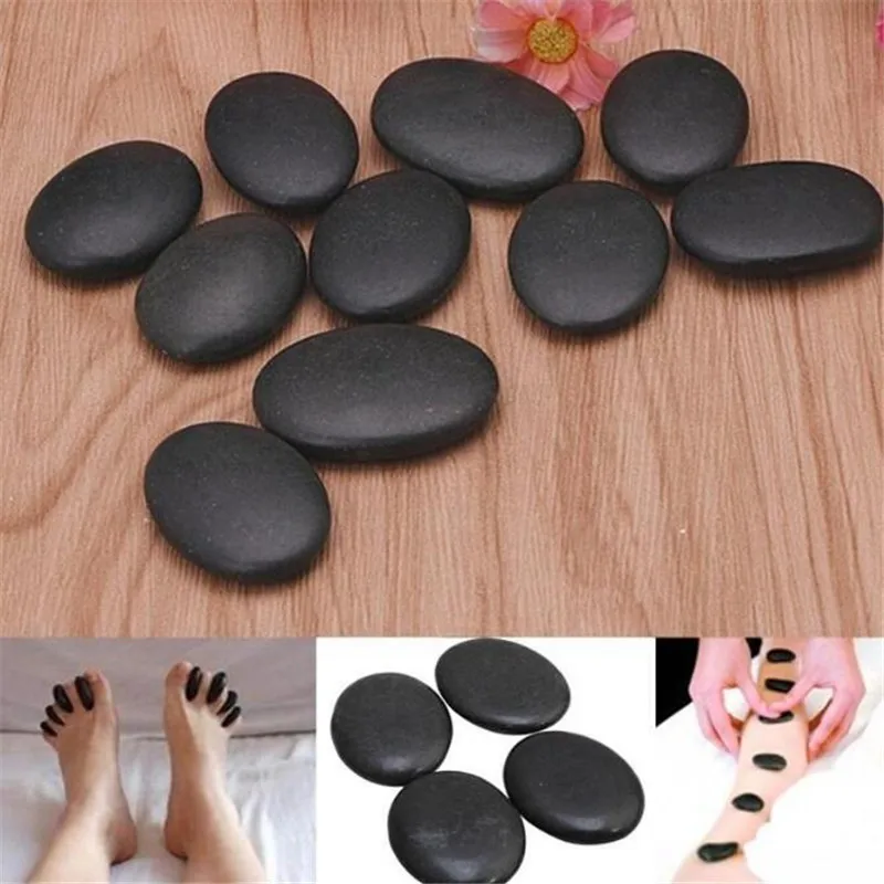 10Pcs Hot Stone Massage Set Heater Box Relieve Stress Back Pain Health Care Lava Basalt round massage tool Stones