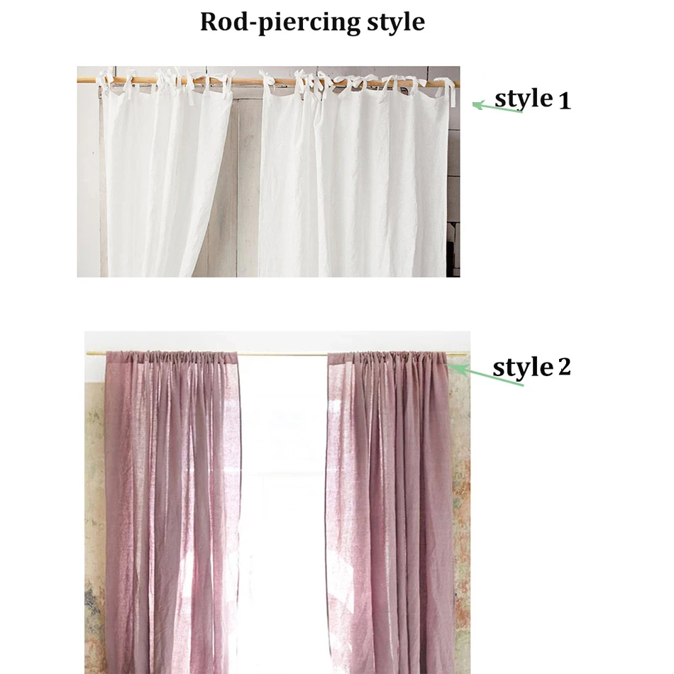 100% Linen Curtains for Window Farmhouse Living Room Rod Pocket Drapes Light Filtering Curtain Children Bedroom Environmental