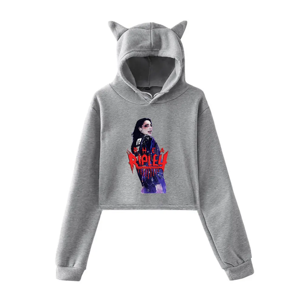 Rhea Ripley Merch Vintage 90s Streetwear Sudadera con capucha Sudaderas con capucha para niñas Oreja de Gato Crop Moda Jersey deportivo