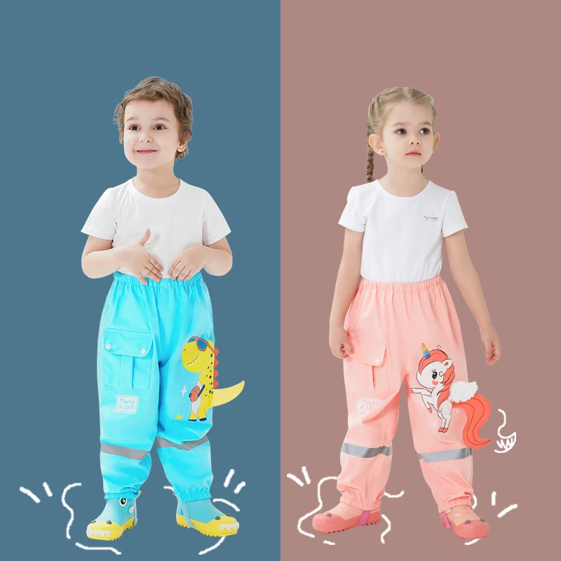 Kids Boys Girls Rain Pants Fashion Cartoon Unicorn Windproof Waterproof Mud Trousers Children Rain-proof Pants