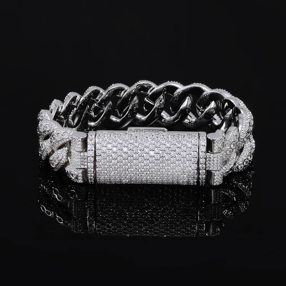 Hip Hop Style 18mm Thick Cuban Bracelet Iced Out Brass Cubic Zirconia Flip Top Buckle Design Exquisite High-end Men's Jewelry