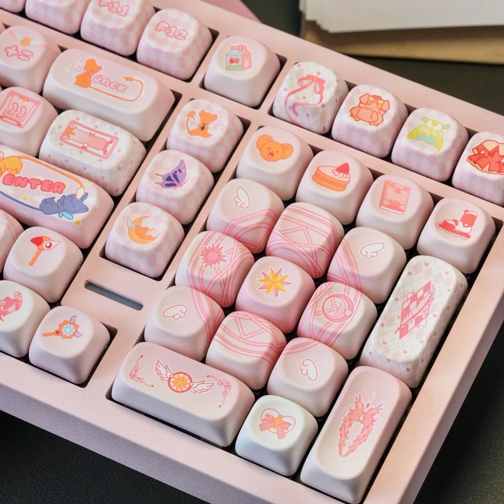 

133 Key MOA Keycap PBT Cartoon Keycap Cute Sakura Suitable for 60/64/84/98/108 Gaming Mechanical Keyboard MX Switch