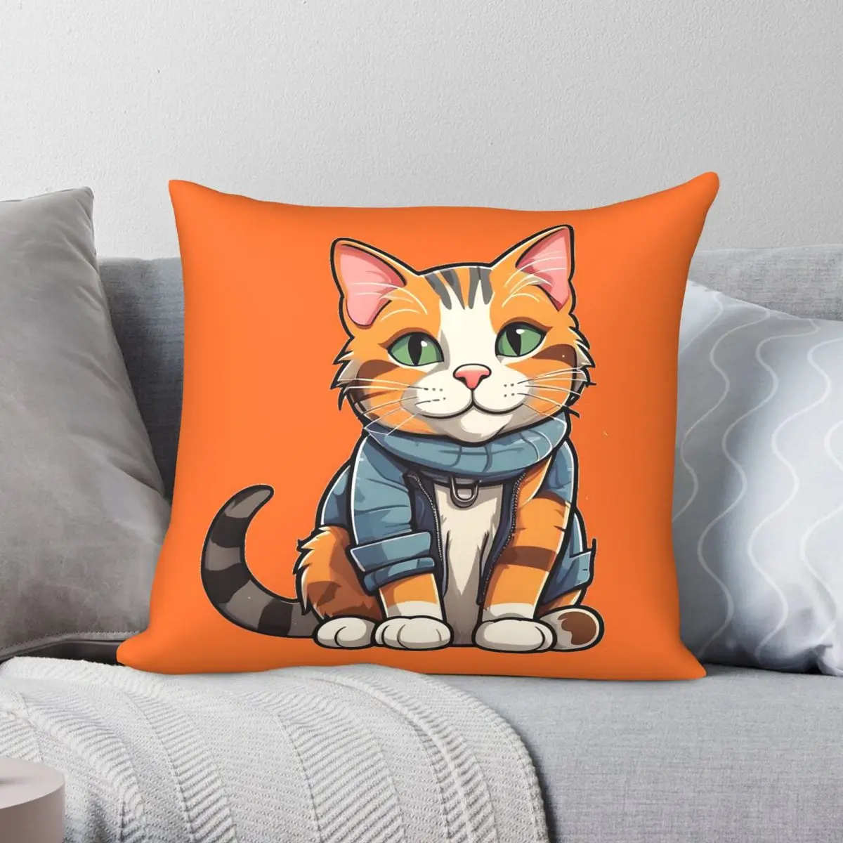Street Cat Orange Blue Square Pillowcase Polyester Linen Velvet Printed Zip Decorative Pillow Case Car Cushion Cover 45x45