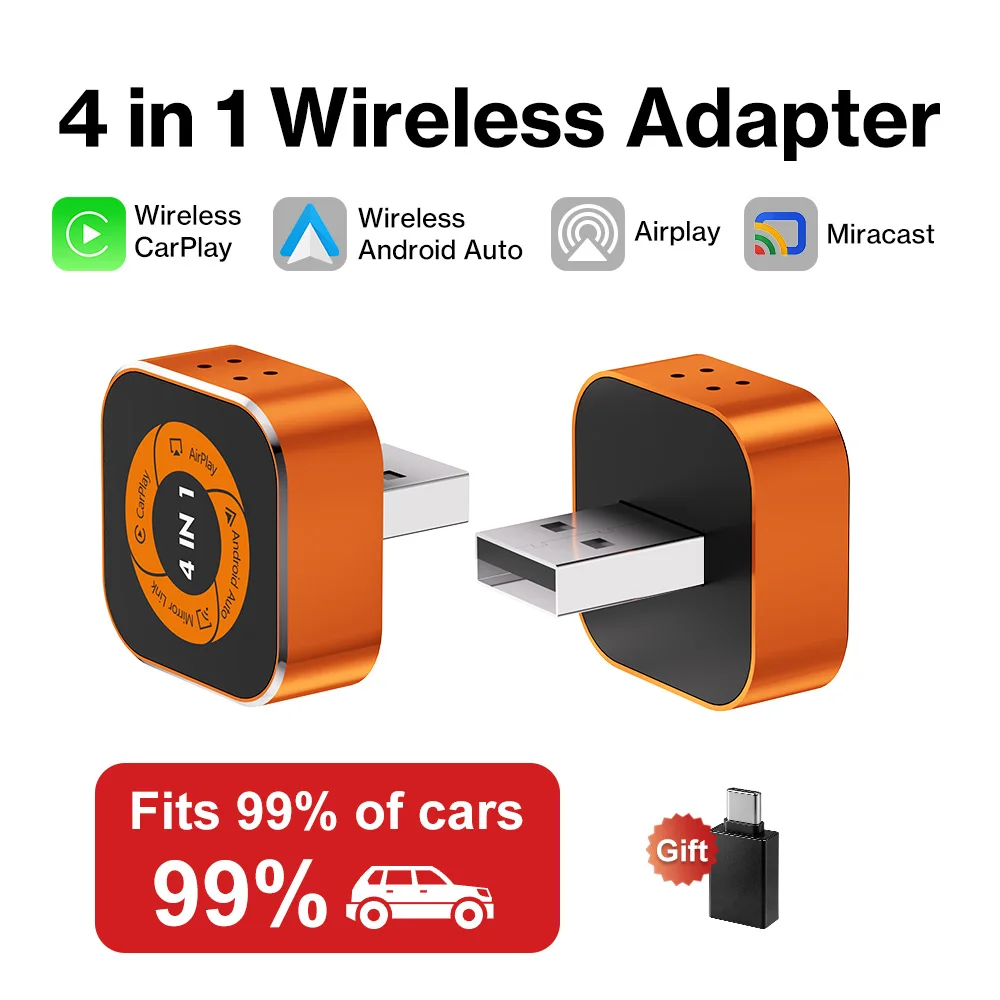 VCARLINKPLAY 4-in-1 CarPlay Android Auto AirPlay Mirror Link Stabiler Bluetooth-Adapter Kabelgebunden zu Kabellos für Volvo Benz MG Kia – Detail 2