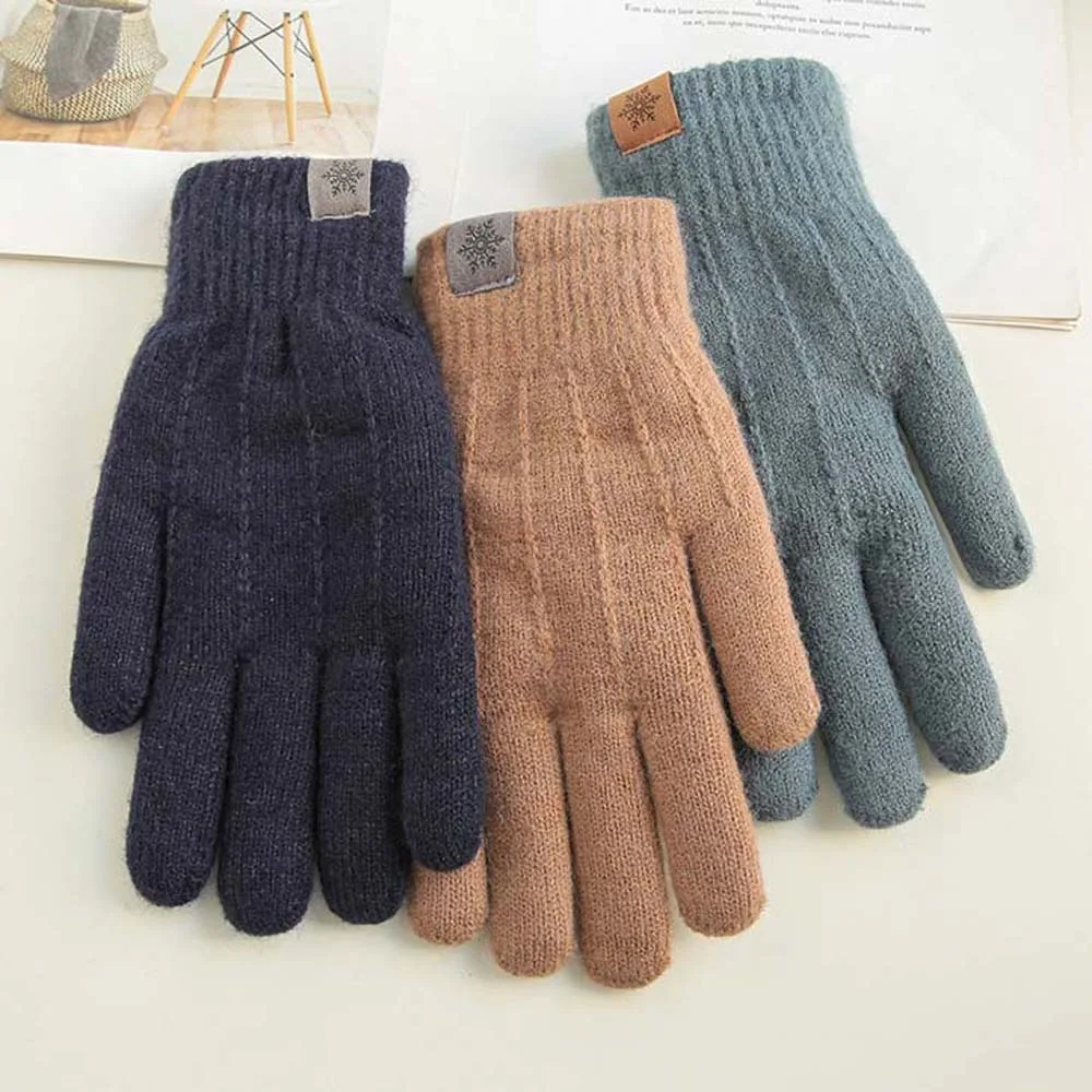 

Fashion Thicken Wool Mittens Solid Color Touch Screen Knitted Gloves Elastic Warm Men Mittens Business