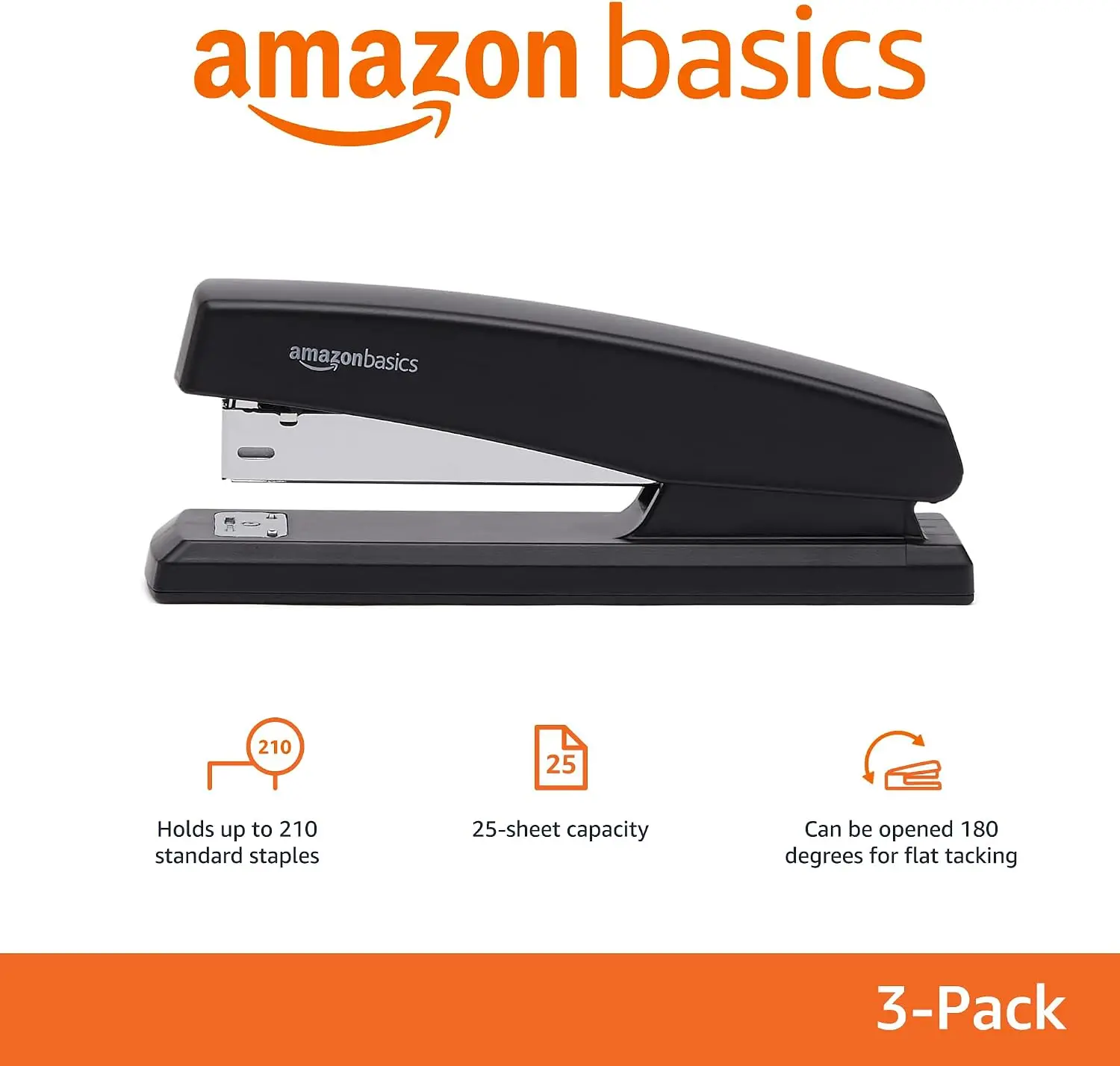 Office Stapler 25 Sheet 3 Pack 1000 Staples Black Non Slip